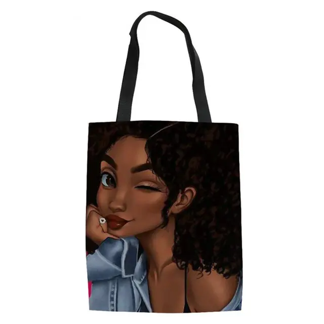 Heavy Duty Borse della Spesa Delle Donne di Arte Nero di una ragazza Africana Stampa Shopper Bag Adolescenti Collegio Borse Libro di Sesso Femminile Bolsa