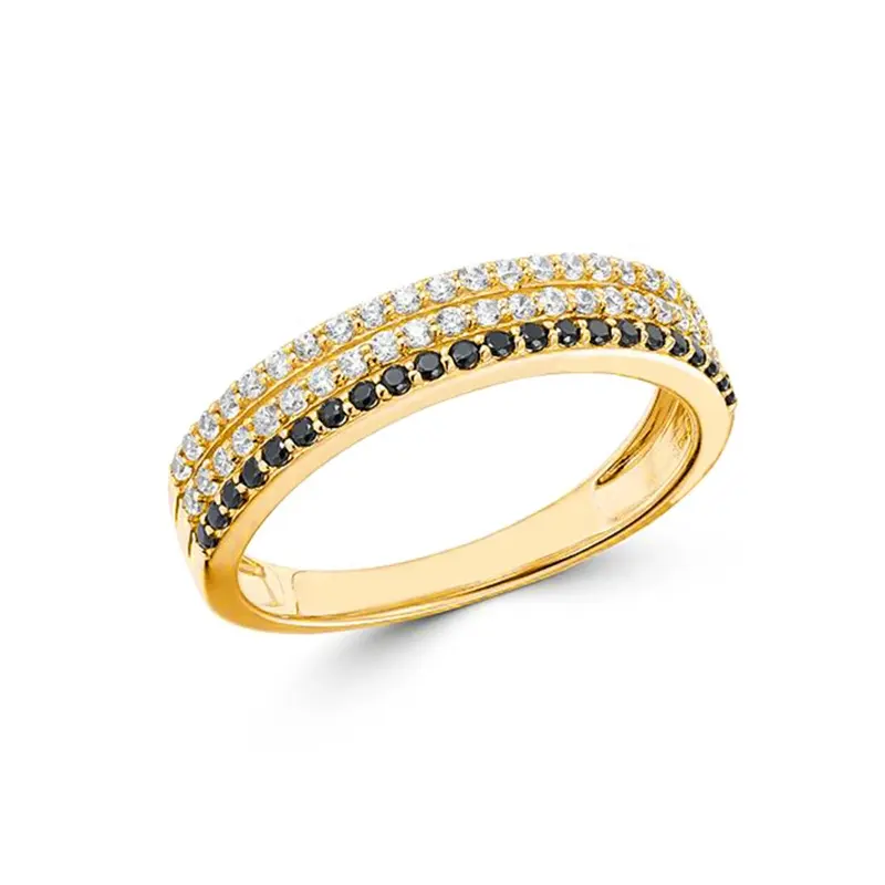 Gemnel jewelry fashion exquisite luxury 925 silver new arrivals 18k gold zircon geometric triple-row black stone ring