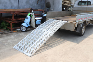 Aluminum Center-foled Fixed <strong>Ramp</strong> With Treads (2pk) - Easily and Safely Load and Unload Light Equipment, Lawn Tractors, ATVs and - Product Image 5