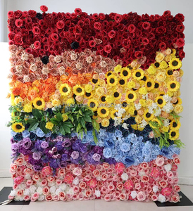 L01 toptan 3D Roll Up Ombre sahte çiçek duvar zemin Mat yapay ipek gül şakayık çiçek duvar paneli için düğün ev dekor