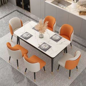 Mesa de comedor de mármol de lujo ligero y combinación de silla rectangular pequeño apartamento juego de mesa de comedor para el hogar - Product Image 2