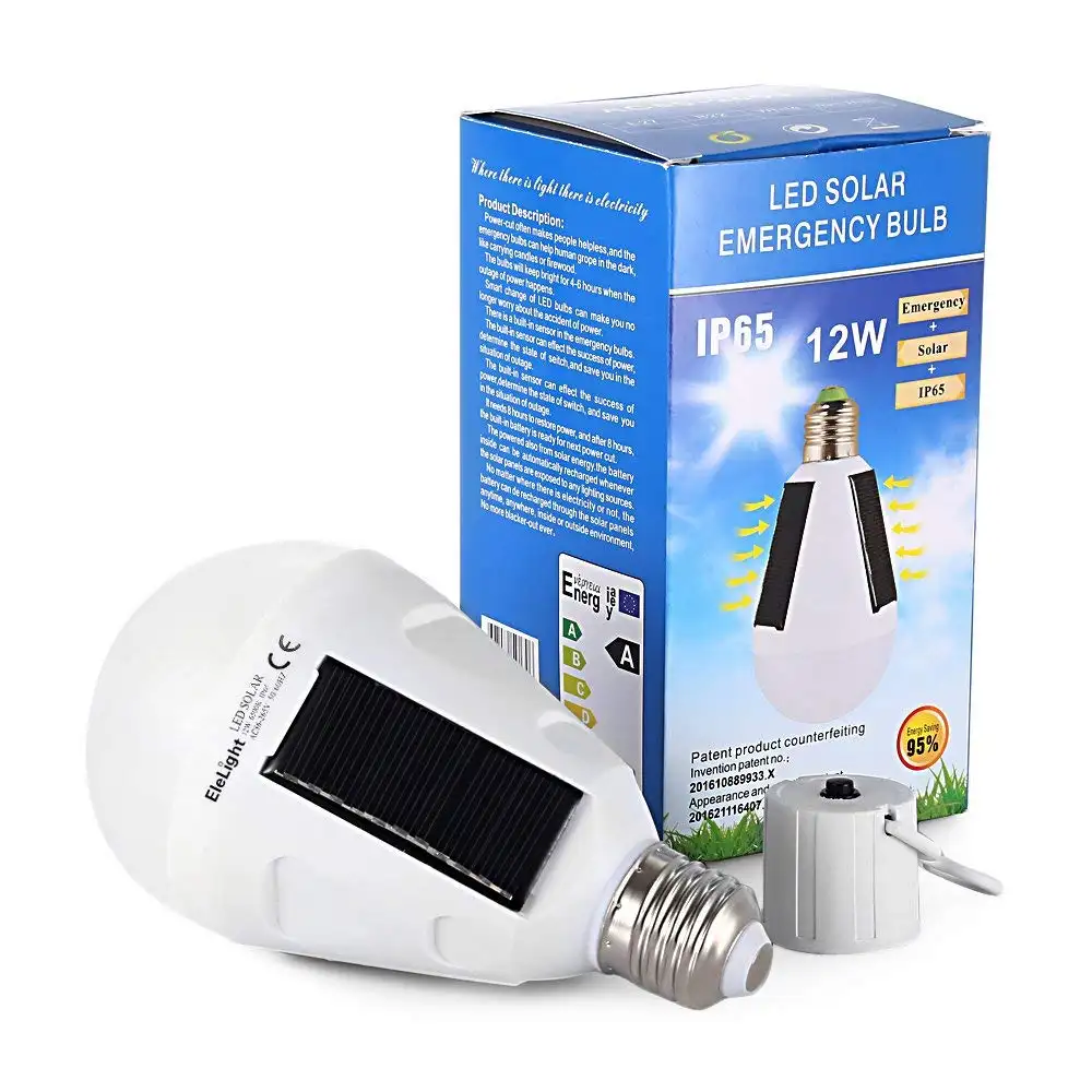 Lâmpada led de emergência portátil, ip65, painel solar, e27, carregamento sem fio, 12w, para piscina, para áreas externas, para rua