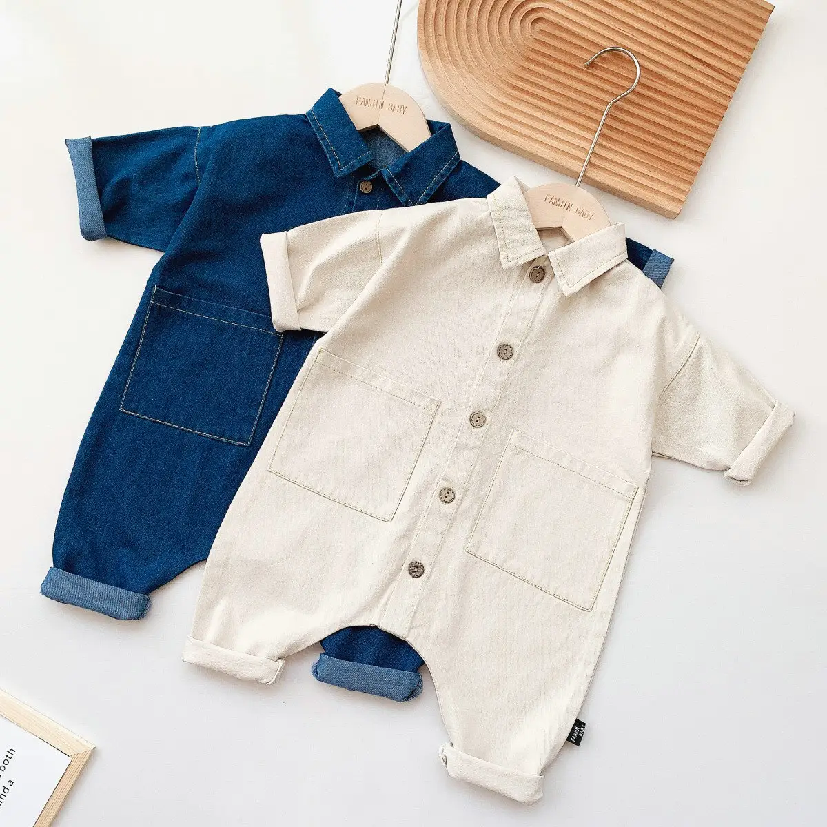 Spring Autumn One-piece Clothes Boys and Girls' Baby Climbing Clothes Newborn Denim Jeans