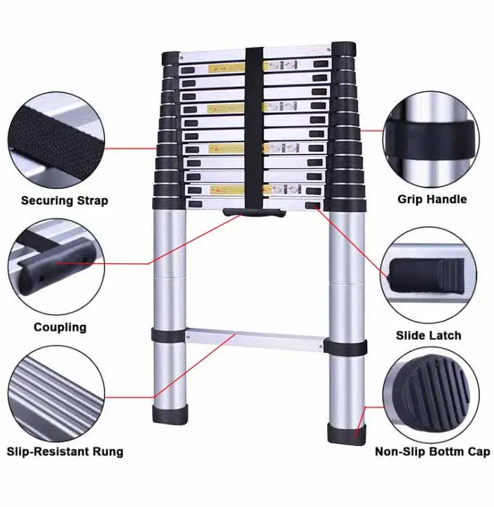 Escada de extensão telescópica Tangga Lipat 10 STEP Alumínio Metal Alumínio Minimalista Prata Exterior OEM EN131