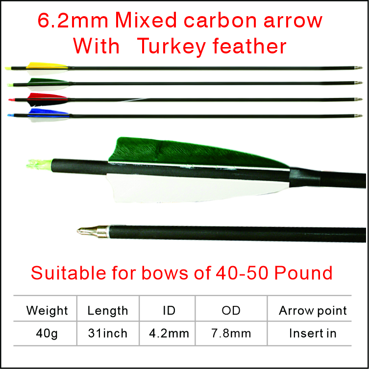 6.2mm Mixed carbon arrow With Turkey feather