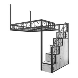 公寓金属大号阁楼床铁艺钢床桌下家庭双胞胎床带楼梯 - Product Image 2