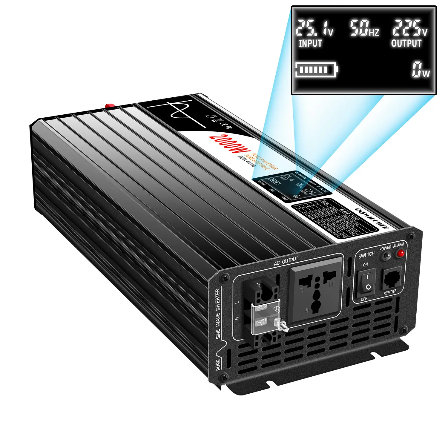 Inversor de potencia de onda sinusoidal pura de 2000W, enchufe estadounidense, CC de 110v, 220v, 380v a ca de 110v, 220v, 380v, personalizado con pantalla digital