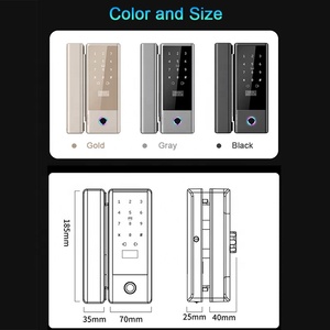 Glass Door Slide <strong>Lock</strong> With <strong>Keys</strong> TTLOCK <strong>Blue</strong>-tooth or Tuya Wifi Smart <strong>Locks</strong> with Screen Biometric Fingerprint Electronic <strong>Lock</strong> - Product Image 2