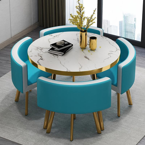 2022 New <strong>Design</strong> 4 and 6 Seat Velvet Chairs Round <strong>Rotary</strong> Marble Top Modern Dining <strong>Table</strong> Set - Product Image 2
