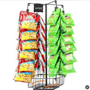 Tùy Chỉnh Snack Bán Lẻ Hiển Thị Đứng Với Giỏ 4 Hàng 56 Clip 360 ° Xoay Khoai Tây <span class=keywords><strong>Chip</strong></span> Giá Kẹo Lưu Trữ Giá - Product Image 6