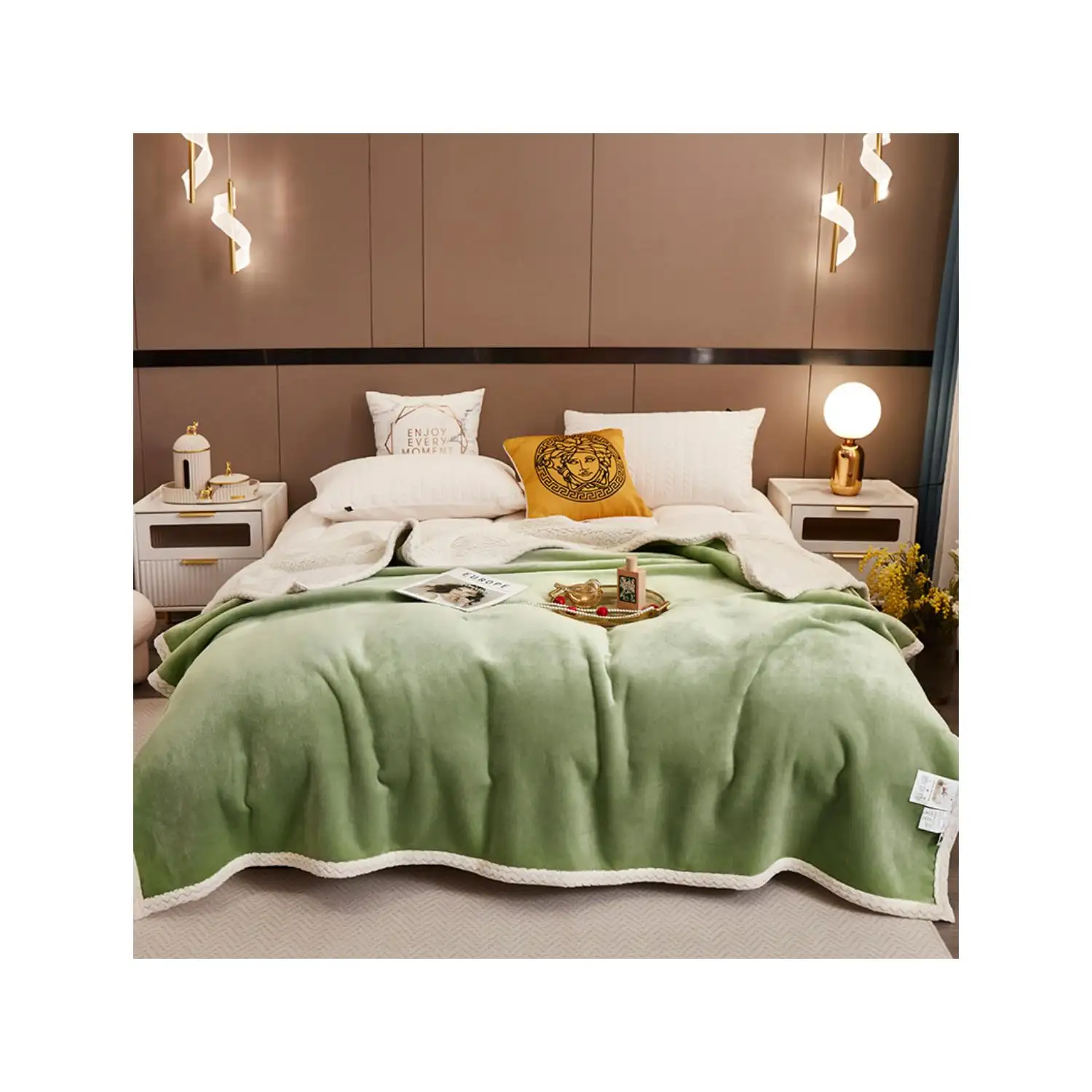 Оптовая продажа, рециркулированное Зеленое одеяло с яблоками, Фланелевое флисовое двустороннее одеяло, уютное покрывало для дивана, дивана, кровати, одеяло