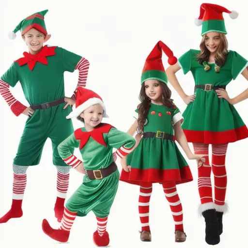 Рождественский костюм детский Рождественский костюм эльфа ролевые игры родители и дети носят Взрослый Детский Мужской и женский зеленый