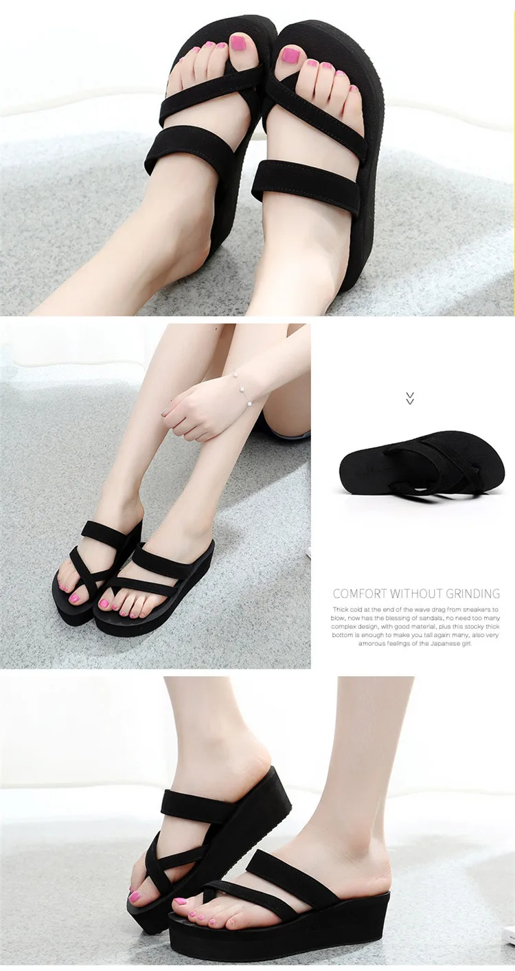 2021 Female Slippers Non-Slip Casual Flip-Flops High-Heeled Wedges Slippers Beach Platform Sandals