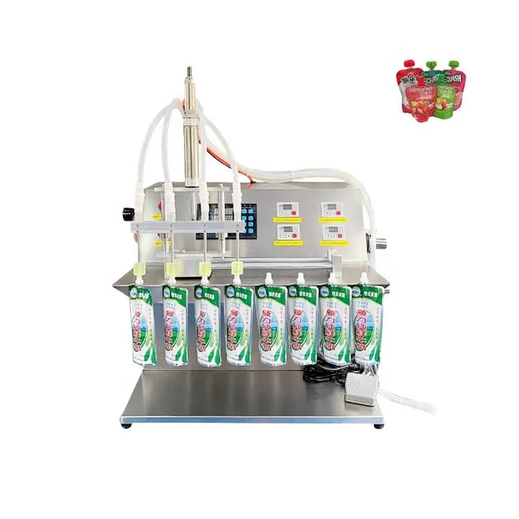 Abfüllmaschine 4 Köpfe automatische Form Soße Doypack Stehender Auslaufbeutel Abfüll-Versiegelungsmaschine für Gelee-Saft Ketchup