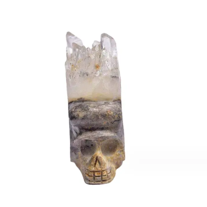 Натуральный белый кристалл кластер череп украшения ручной полированный необработанный камень резьба Хэллоуин подарок оптом