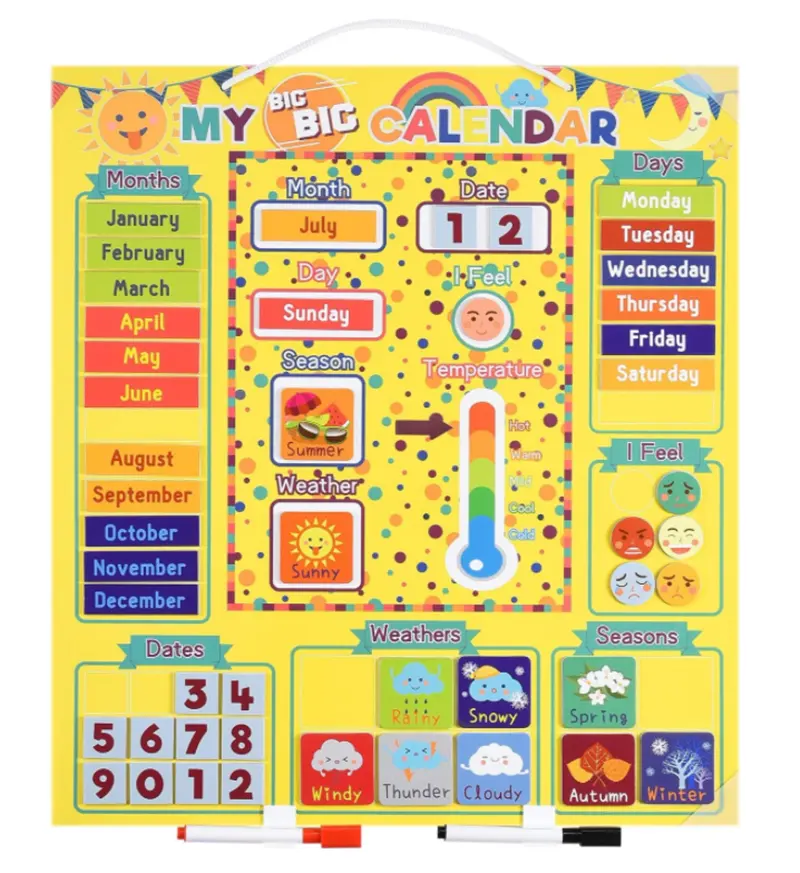 48Pcs Dagelijkse Magnetische Kalender Met Weerstation, Voorschoolse Leerspeelgoed Voor Kinderen Klaskalender Set Voor Muur Of Koelkast