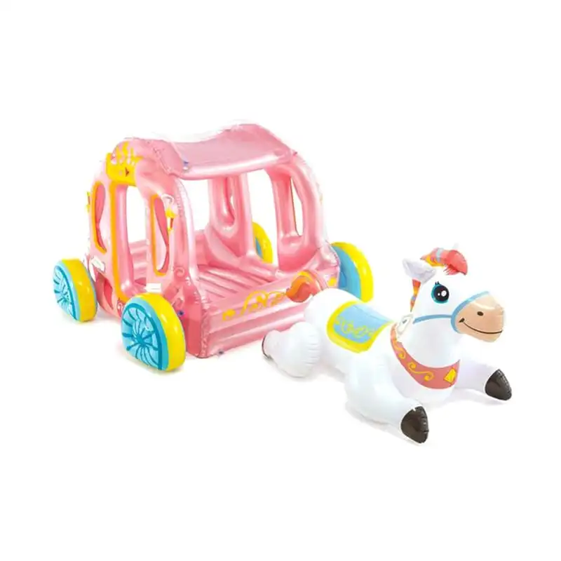 Juguete inflable de princesa, flotador de piscina con carro de unicornio, cama de princesa