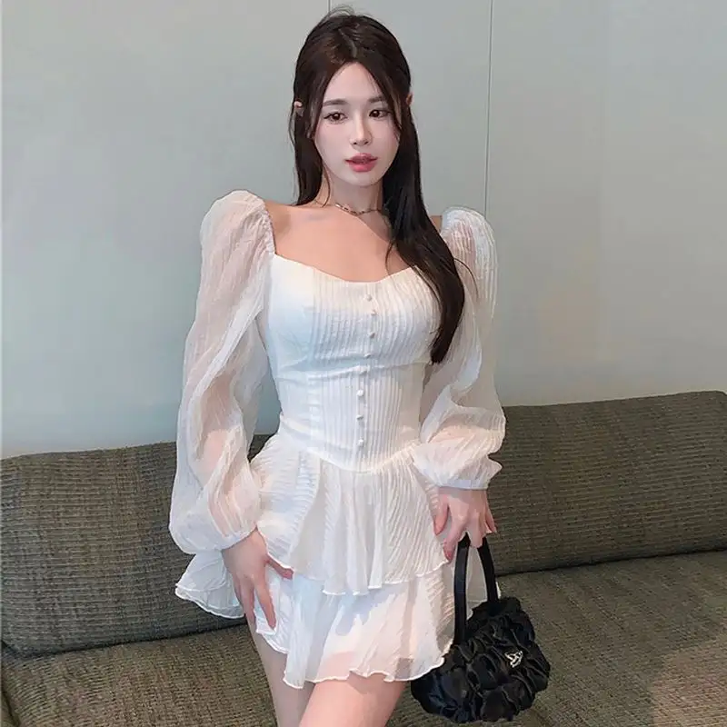 Trendy High-End Ontwerpers Bescheiden Dames Korea Zachtste Tops Vrouwen Witte Bodycon Mini Jurk Voor Dames