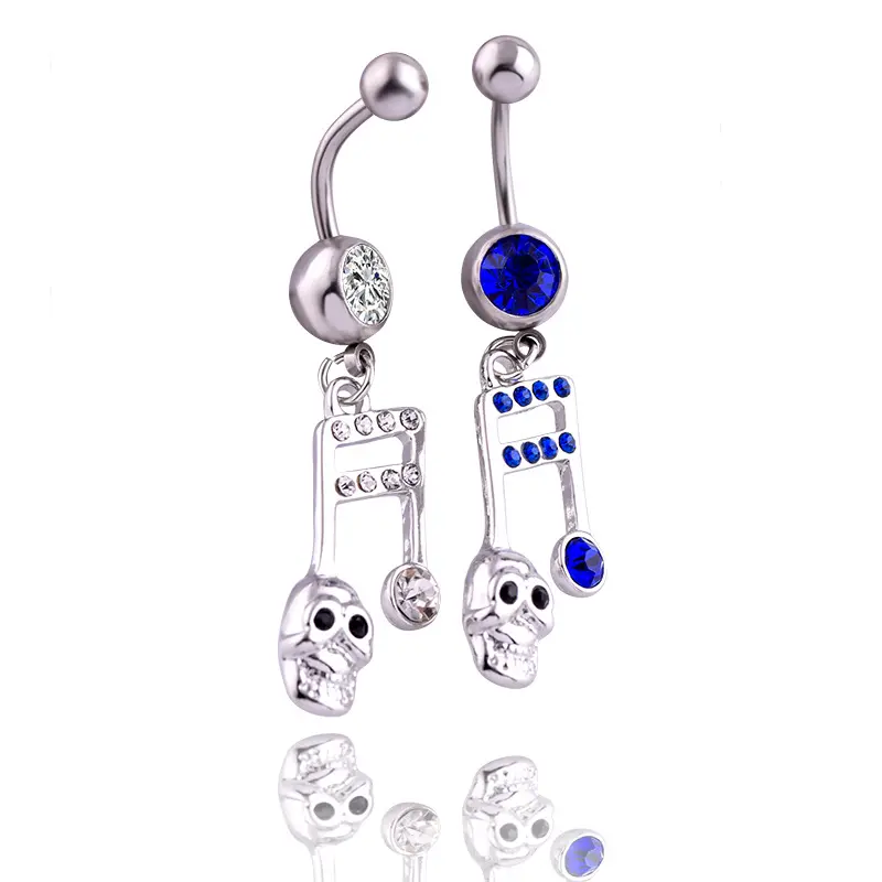 New Hot Selling Stainless Steel Crystal Belly Piercing Rings Delicate Hypoallergenic Musical Notes Skull Head Dangle Belly Rings