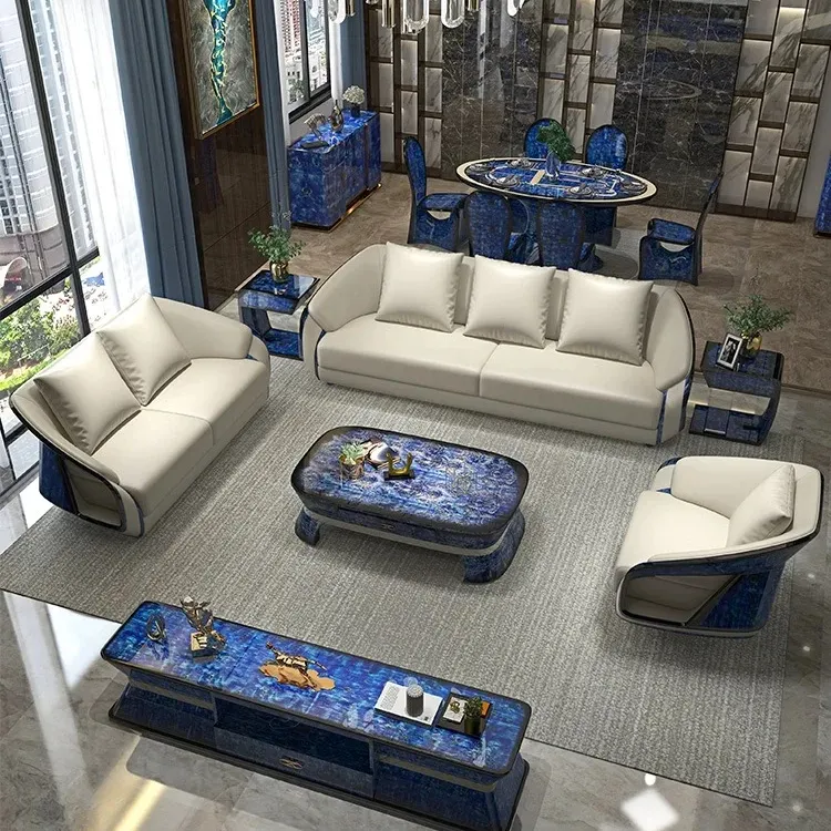 Set sofa furnitur modern kulit Italia, sofa set segmen mewah untuk ruang keluarga dan sofa mewah