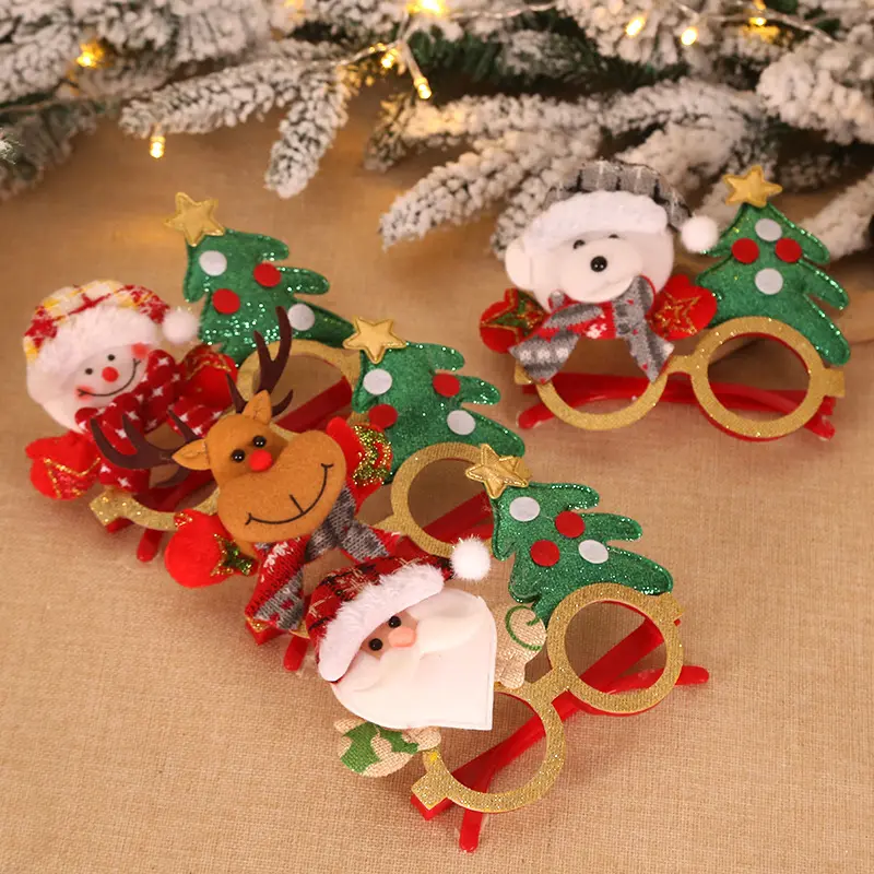 Decorazione natalizia all'ingrosso occhiali da sole modello simpatico cartone animato montatura natale babbo natale Elk occhiali per bambini senza lenti