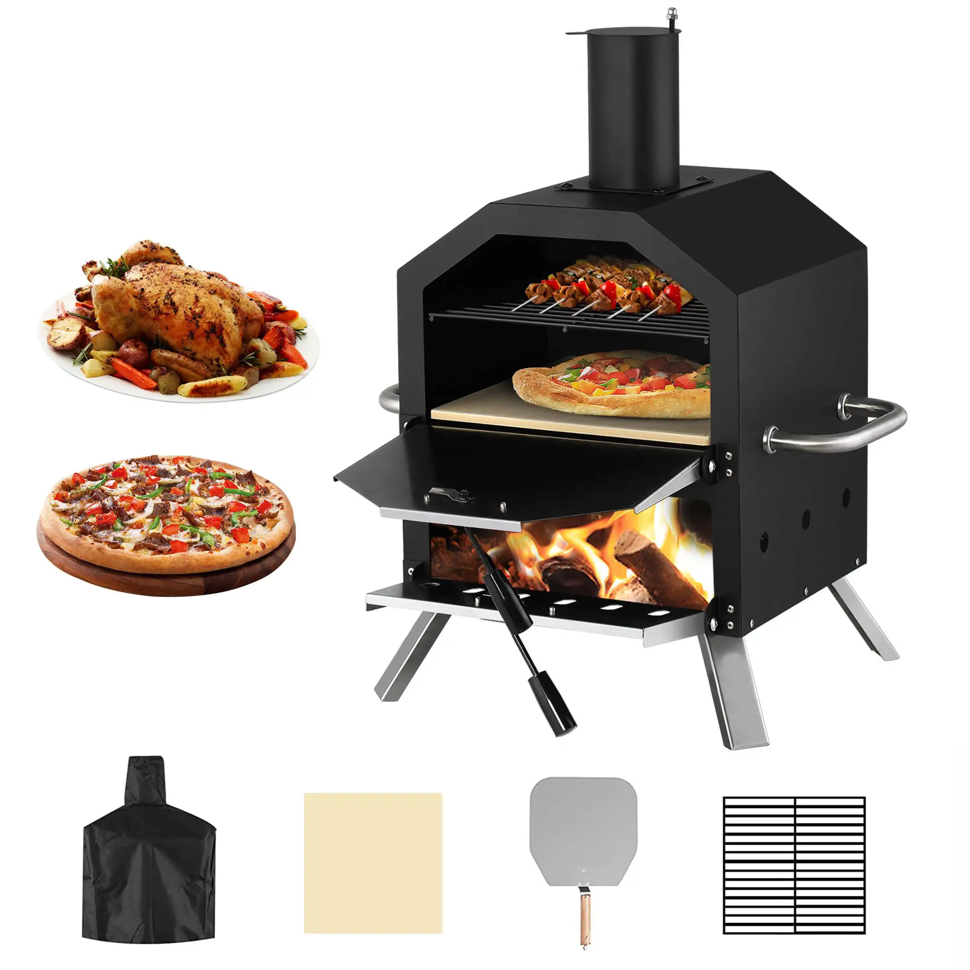 Özel Logo 12 "kamp açık pişirme 2 pizza tavuk kömür açık barbekü gaz ızgara kabuğu taş