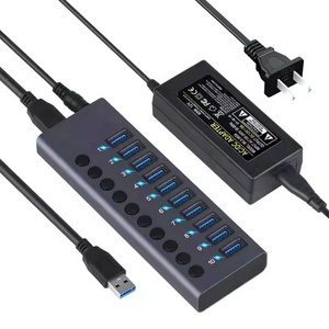 60W Metall USB 3.0 Hub Multi USB Splitter 10 Anschlüsse Verwenden Sie Netzteil Multiple Expander 3.0 Hub Lade adapter mit Schalter - Product Image 4
