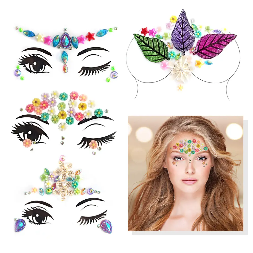 Stick on Face Gems Stickers cristalli adesivi per il viso strass Face Jewels per Rave Festival Party