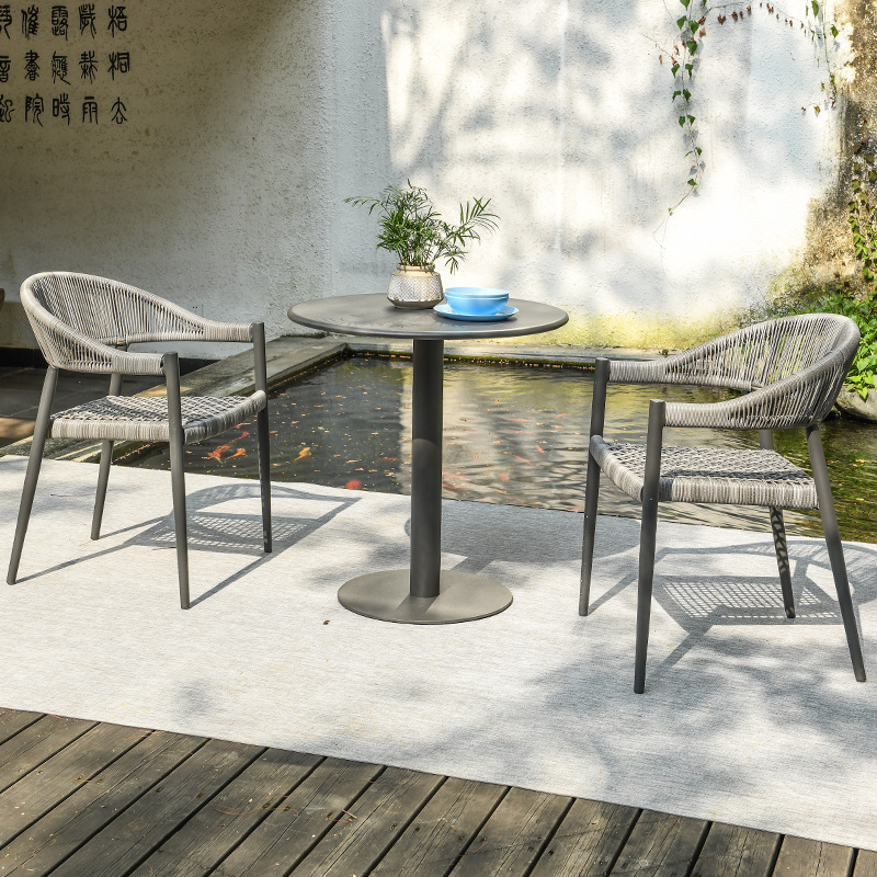 Carbon steel round table with 70cm base-2 chairs