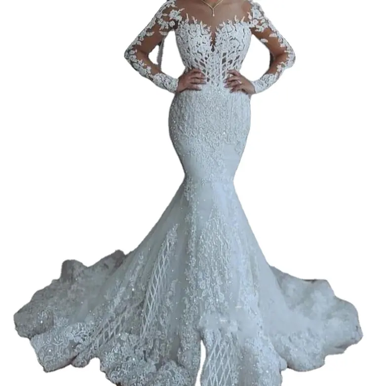 Nanchang-vestido de novia con cola de pez y encaje de sirena, traje de novia modesto, Sexy, escote en V profundo, 2022