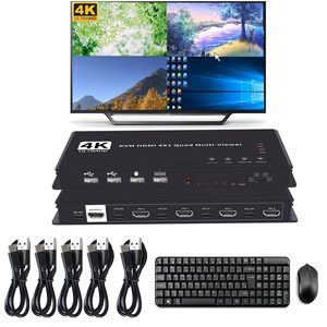 KVM HDMI 4x1多查看器开关4K HDMI KVM 4进1出无缝四路多查看器视频切割分段切换器，适用于4 PC