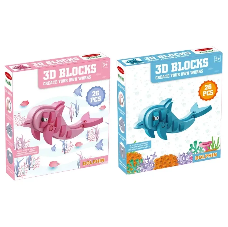 Venda quente oceano animal modelo puzzle brinquedo duas cores eva espuma diy montar 3d golfinho jigsaw puzzle jogo para crianças