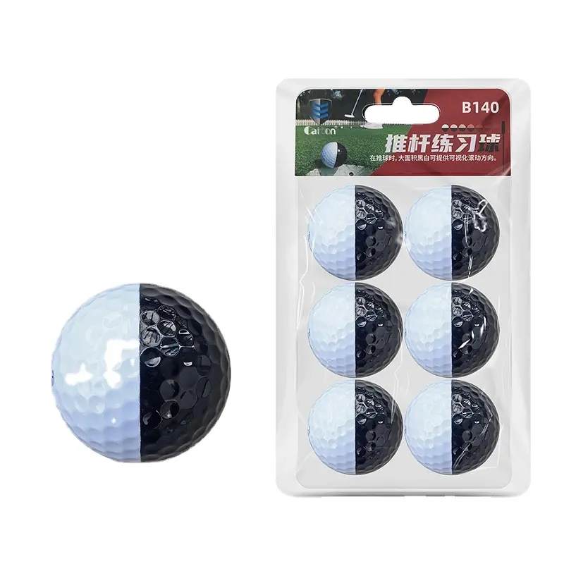 工場供給ゴルフボール2色ブラックホワイトパター照準ライン2層ゴルフ練習ボール