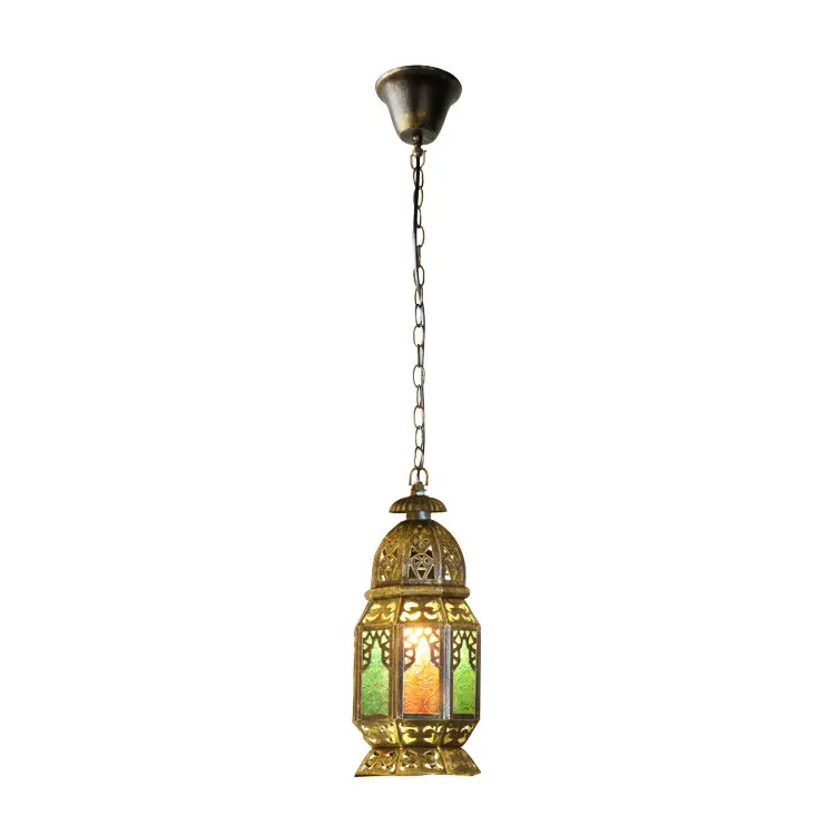 Glass shade iron single head Mediterranean chandelier restaurant bedroom cafe LED chandelier ceiling light Ceiling light