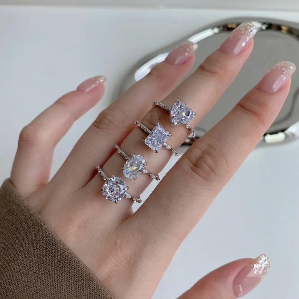 Anello di zircone rettangolare anello di lusso femminile anello di lusso in argento Sterling S925