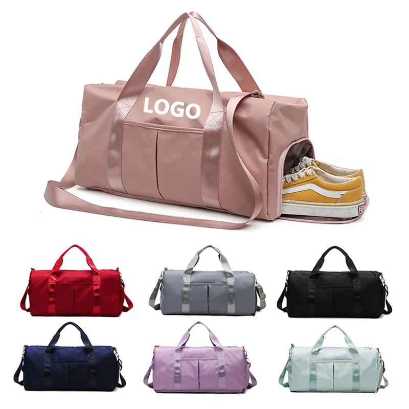 Gran oferta, nueva bolsa de lona de viaje con logotipo personalizado barata, seca, húmeda, separada, impermeable, con compartimento para zapatos, bolsas deportivas para gimnasio