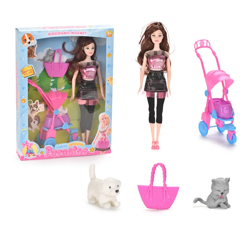 Boneca de 11.5 polegadas unissex, boneca para meninas com vida real incluída o animal de estimação e saco de compras, boneca bonita com janela, moda unissex abs 30cm 3 +