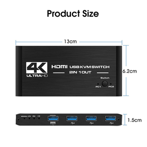 <strong>KVM</strong> <strong>Switch</strong> Splitter USB <strong>3</strong>.0 Switcher 2 In <strong>1</strong> Out 4K 60Hz For Computer Monitor Keyboard EDID PC HDCP 2.2