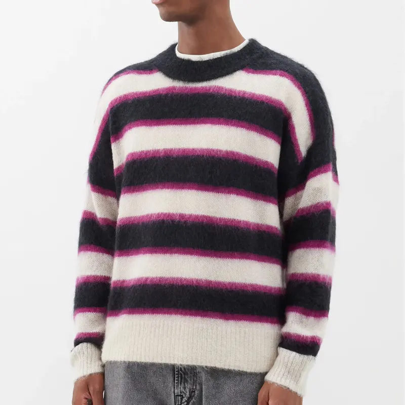 Pull tricots tricoté pull de créateur 2023 LOGO personnalisé OEM ODM hommes rayé hiver col rond coton Standard laine mâle, hommes
