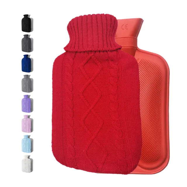 Bottiglia di acqua calda in gomma naturale 55% bottiglia di acqua calda all'ingrosso con coperchio lavorato a maglia