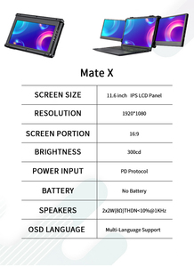 Monitor portátil GTMEDIA Mate X, pantalla dual IPS de 11,6 pulgadas, pantalla externa LCD tipo C para ordenador portátil, teléfono, Xbox PS4/5 Switch - Product Image 6