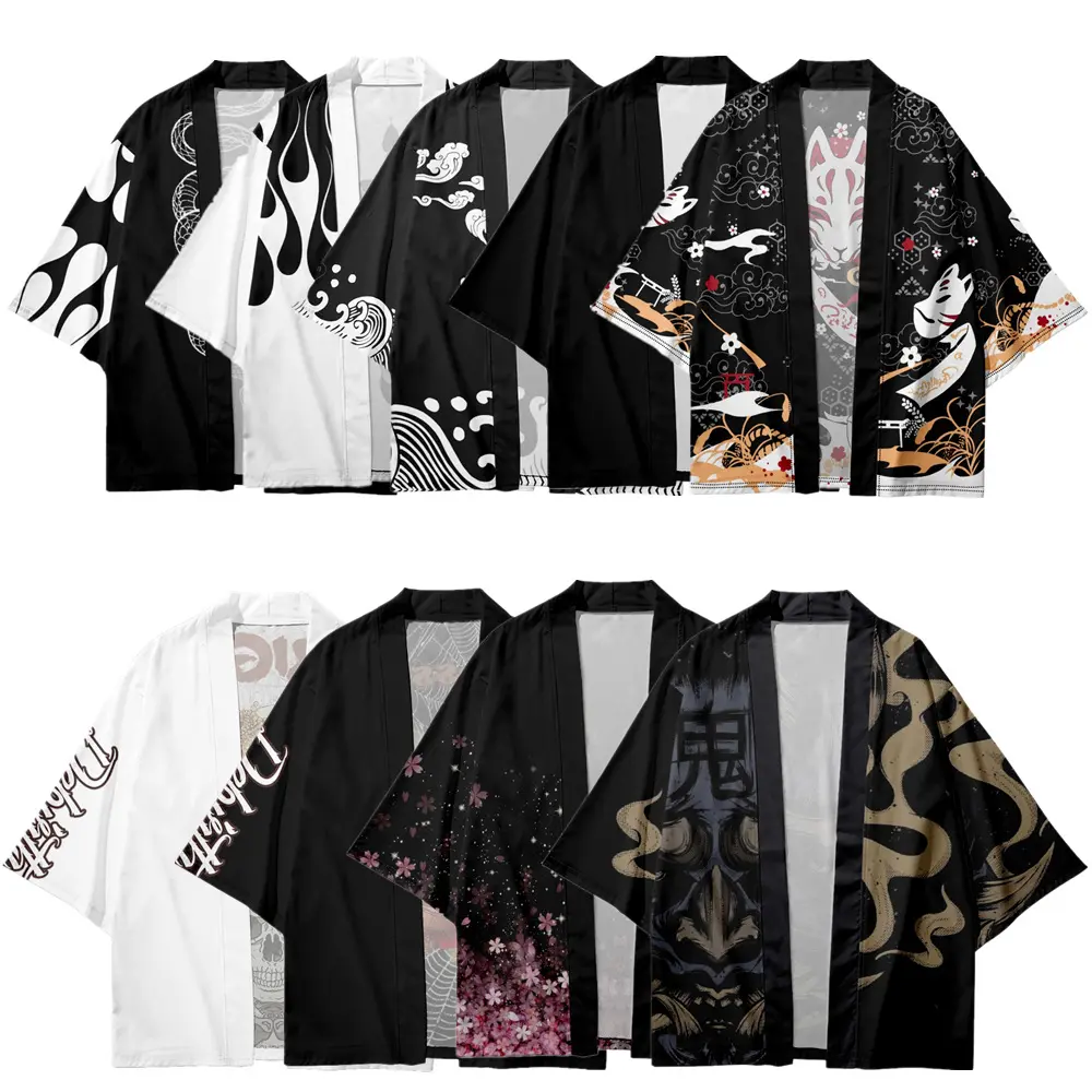 Disfraz de Kimono de Anime, camisa Haori con estampado de Color japonés, 12 estilos, Cosplay