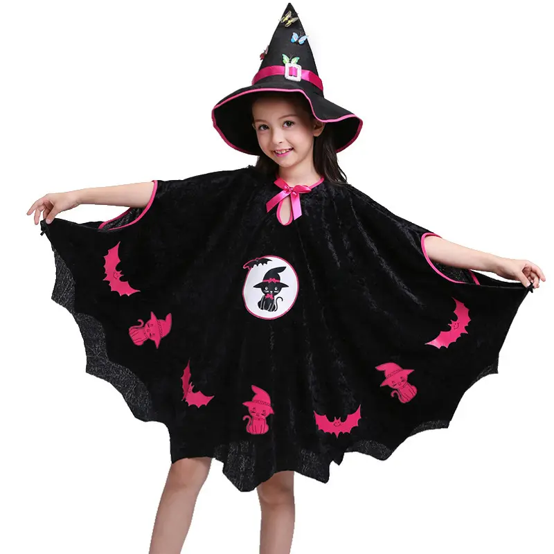 Venta al por mayor de fábrica de diseño personalizado niña pequeña bruja púrpura disfraces de halloween