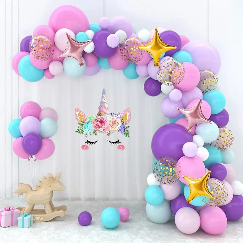 Macaron violet rose Latex ballon arc kits Joyeux anniversaire ballons décorations de fête mariage bébé douche ballons guirlande Kit