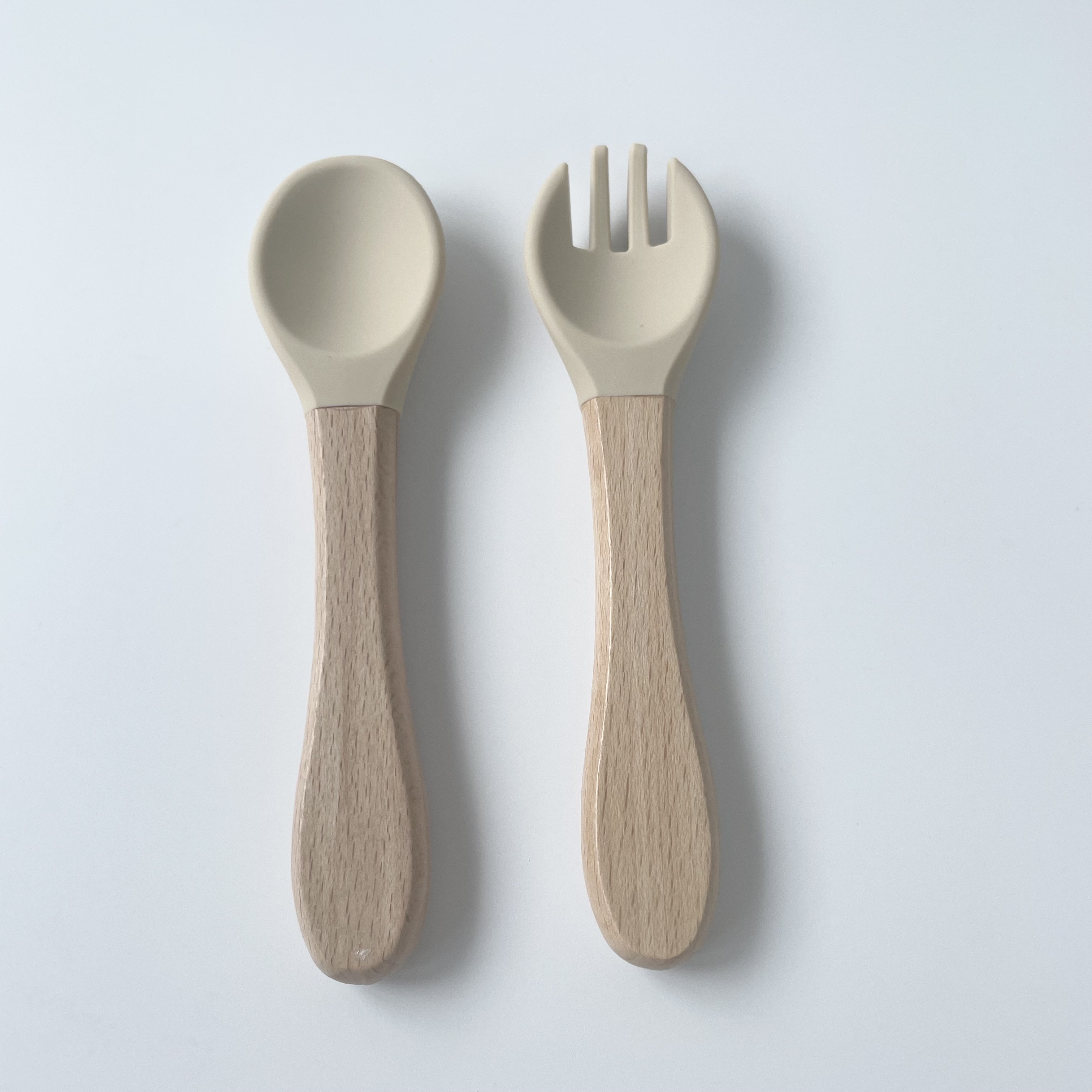 Beige Wooden handle spoon fork