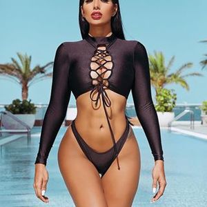 Biquíni de praia sustentável estampado personalizado, biquíni vermelho sexy para mulheres com três peças