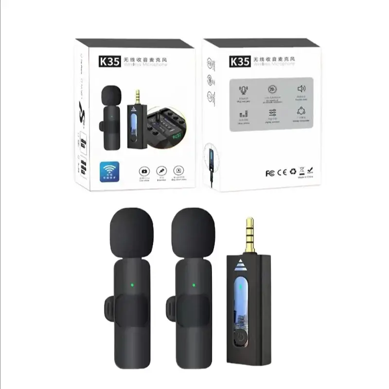 K35 mini Wireless 3.5mm jack microfono 2 in 1 mini microfono uso principalmente per fotocamera, stereo, altoparlante