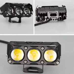 3镜头摩托车发光二极管聚光灯双色黄白色远光近光12V-85V镜头前灯驾驶员灯