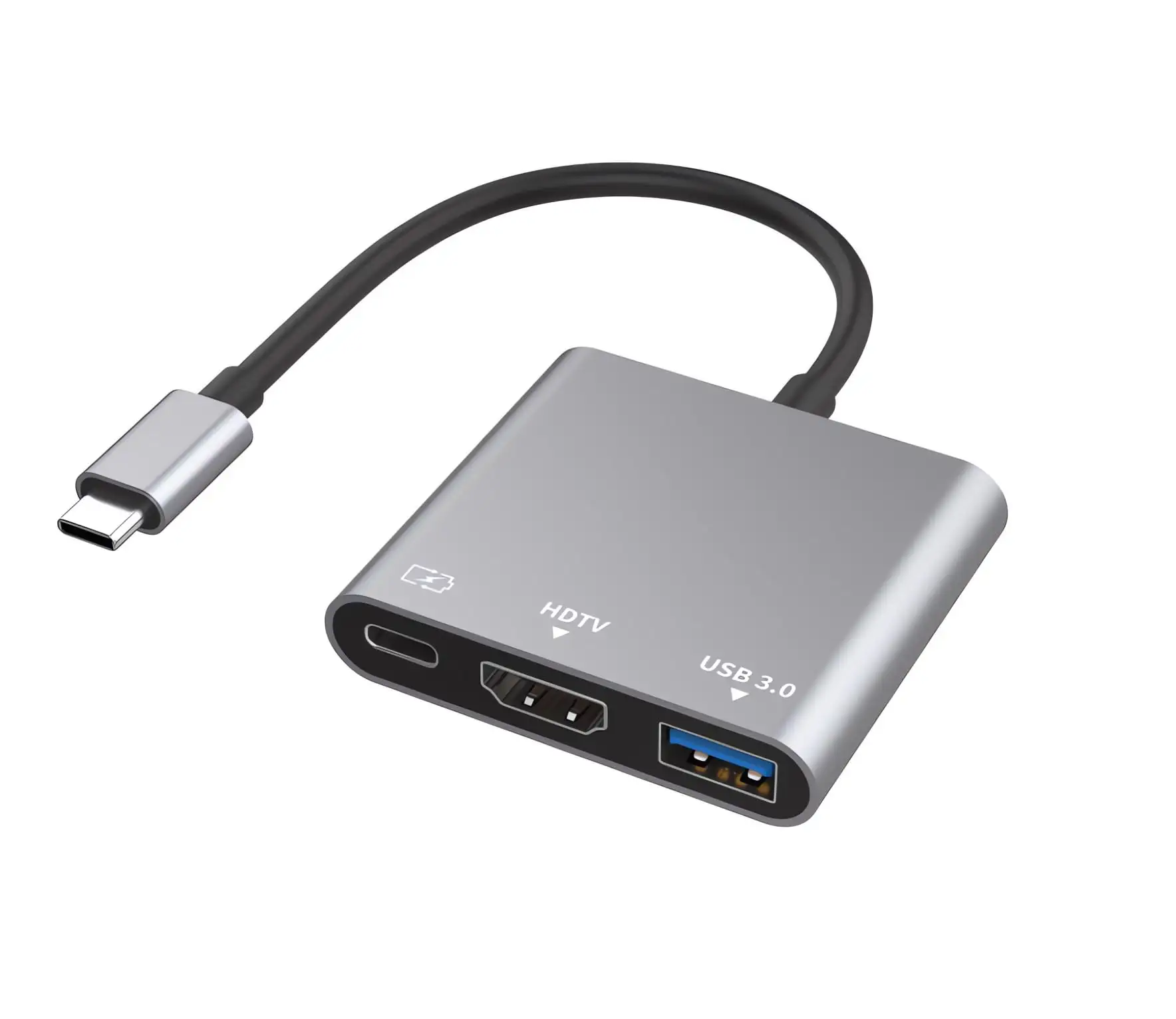อะแดปเตอร์หลายพอร์ต av ดิจิตอล USB-c พร้อมเอาต์พุต HDMI 4K / พอร์ตชาร์จอย่างรวดเร็ว USB-C และพอร์ต USB 3.0 เข้ากันได้