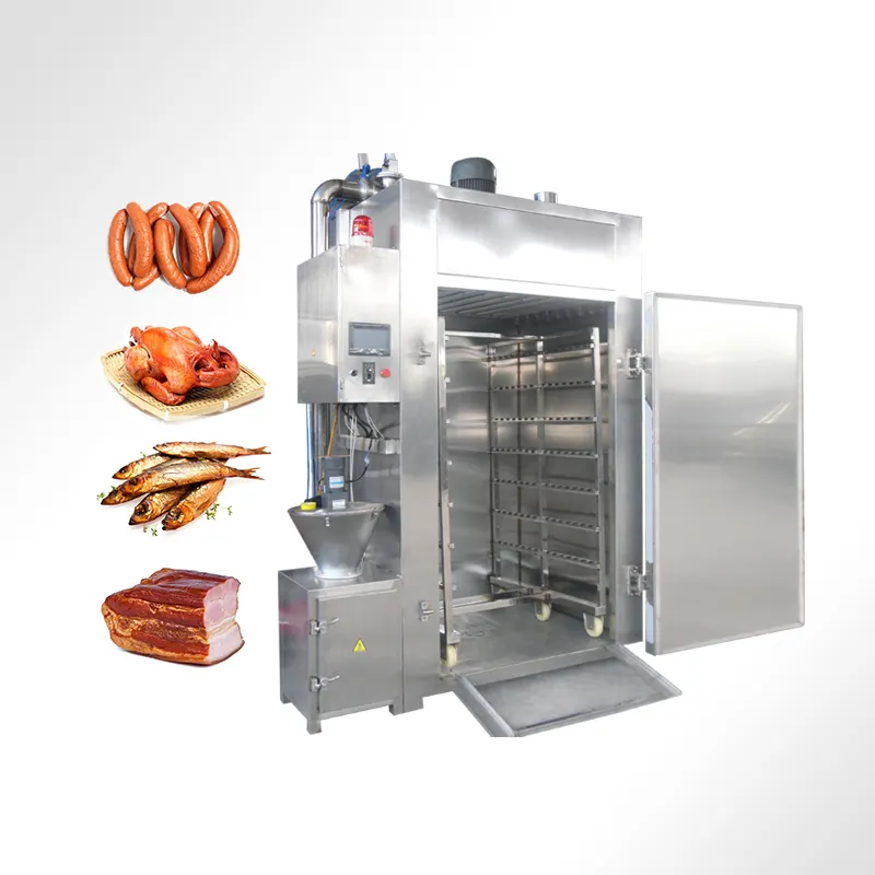 Forno para fumo de carne comercial, máquina de secagem automática para salsicha, peixes e frangos